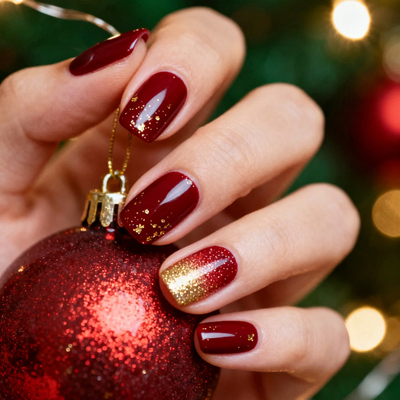 Nail Art Red Wine - 24 قطعة من أظافر الأكريليك الكاملة