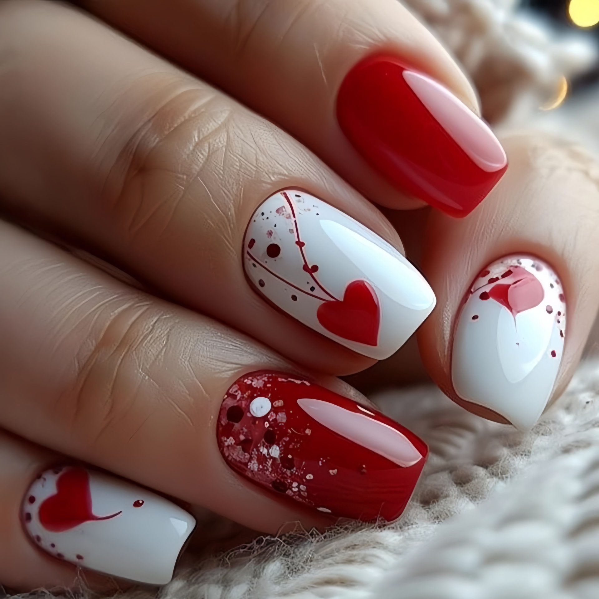 Nail Art Red - أظافر صناعية قصيرة متوسطة الحجم للنساء