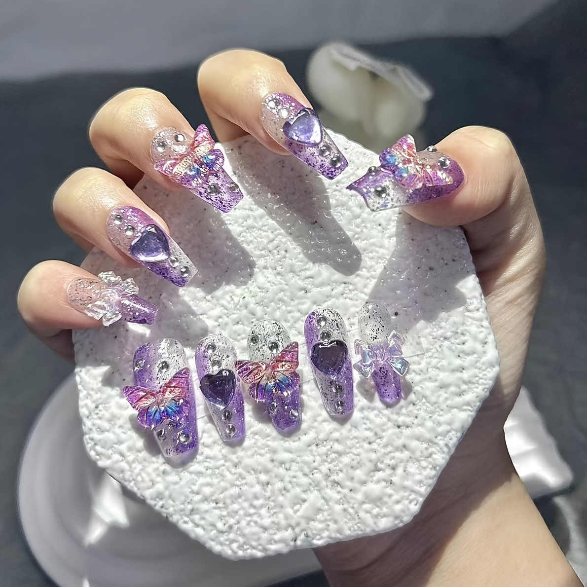 Nail Art Red - 10 قطع الأرجواني الخيال فراشة الأظافر