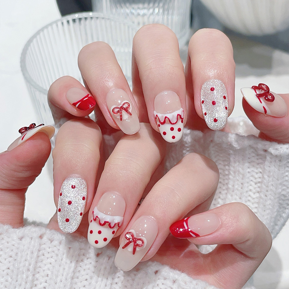 10 قطع أظافر صناعية قصيرة بيضا - مراجعة Nail Art Red وسعره